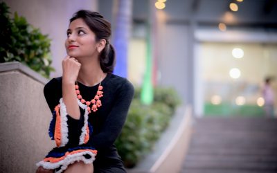 Fringe Trim Trumpet Sleeve Knit Dress